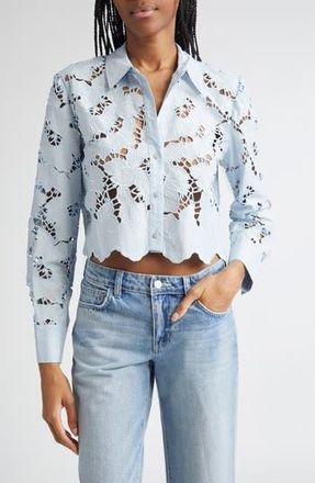 L'agence Seychelle Cutwork Crop Shirt in Blue Fog at Nordstrom Rack, Size Large