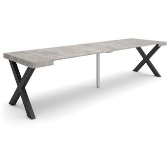Skraut Home Mesa Consola Extensible, Mesa Comedor Plegable, 300, Para 14 Comensales, Patas Madera Maciza, Estilo Moderno, Gris Cemento - Skraut Home