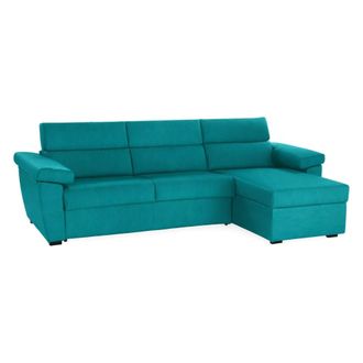 Dmora Sof&aacute; Fijo Con Chaise Longue Ceto, Desenfundable, Reversible Made In Italy, Hidr&oacute;fugo Multiposici&oacute;n, 285x160 Cm Azul