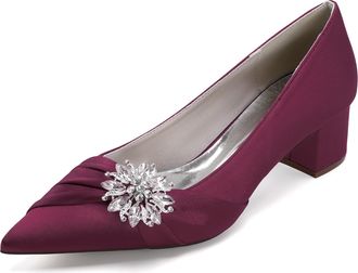 Generic Wedding Bridal Shoes Womens Chunky Heels Ankle Strap Low Heel Bridal Pointed Toe Pumps Prom Party Dress Shoes 4.5Cm,Burgundy,10 UK