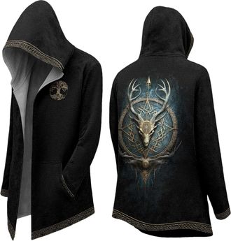 Generic Mens Medieval Norse Mythology Hooded Cardigan Motorcycle Jacket Halloween Costume Long Sleeve Casual Loose Fit Streetwear Coat for Daily Wear (A8-Blac