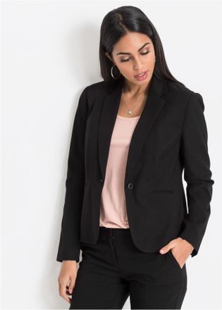 Bonprix Jackenblazer BONPRIX Blazer, Damen, Gr. 46, schwarz (l&auml;nge: kurz), Obermaterial: 76% Polyester, 22% Viskose, 2% Elasthan. Futter: 100% Polyester, slim