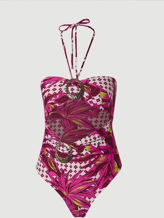 Karen Millen Womens Tropical Metal Trim Detail Cut Out Swimsuit - Pink Nylon - Size X-Small