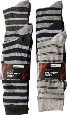 Generic Mens Everyday Socks, Cotton Blend, Striped Pattern, Grey and Black, 6 Pairs, Size 6-11