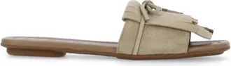 Hogan Beige Suede Leren Sandalen met Franjes - Dames - Sandalen - Beige - 36 1/2 EU - Leer - Schoenen