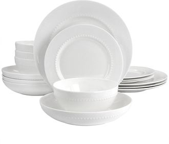 Gibson Home Embossed Bone China 16 Piece Double Bowl Dinnerware Set in White