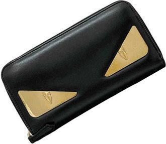 Fendi Black Leather Metal Long Wallet (Bi-Fold) (Pre-Owned)