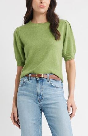 Caslon Puff Sleeve Wool & Cashmere Sweater in Olive Epsom at Nordstrom Rack, Size X-Small