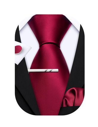 Barry.Wang Men Ties Set Solid Classic Satin Necktie Pocket Square Cufflinks Clip 4PCS for Men Wedding Formal Business