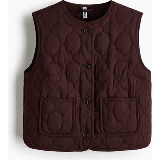 H&M Quilted Gilet in Dark Brown at Nordstrom, Size Xx-Large