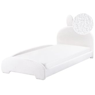 Beliani Cama Con Somier Moderna Tapizado De Boucl&eacute; Infantil Somier De L&aacute;minas Blanco Crema 90 X 200 Cm Perros