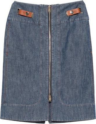Fendi Zip-front Leather-trimmed Denim Midi Skirt