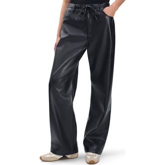 Rag & Bone Phoebe Faux Leather Drawstring Wide Leg Pants in Black at Nordstrom Rack, Size Medium