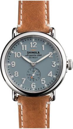 Shinola The Runwell Leather Strap Watch, 41mm in Brown/Pale Grey at Nordstrom