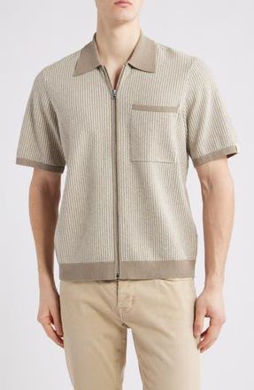 Rag & Bone Zuma Jacquard Stripe Short Sleeve Knit Zip-Up Shirt in Cashmere Brown at Nordstrom Rack, Size X-Large