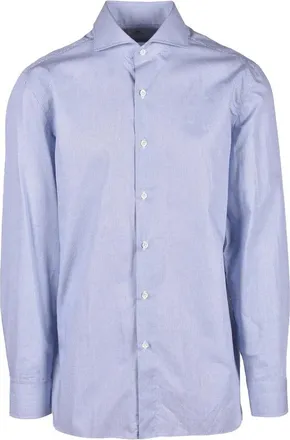 LUIGI BORRELLI NAPOLI Light Blue Textured Long-Sleeve Shirt