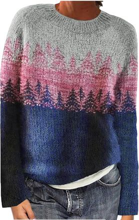 Generic Black Long Sleeve Top Women, Ladies Jumpers Fairisle Womens Sweaters Long Sleeve Knit Cosy Jumper Tops Soft Comfortable Icelandic Nordic Tunic Casual 