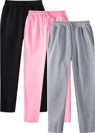 Generic 3 Pieces Joggers for Women Cuffed Ankles Sweatpants Elasticated High Waist Joggers Ladies Solid Color Drawstring Hiking Jogging Bottoms Baggy Bottoms 