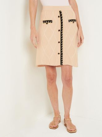 Misook Knee Length A-Line Skirt - Button Detail Cozy Textural Knit