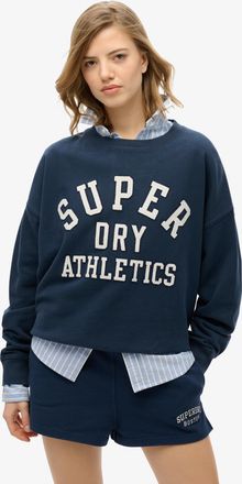 Superdry Sweatshirt SUPERDRY Ath Ess Relaxed Applique Crew, Damen, Gr. XL, blau (richest navy), Sweatware, Obermaterial: 100% Baumwolle, unifarben mit Farbeins