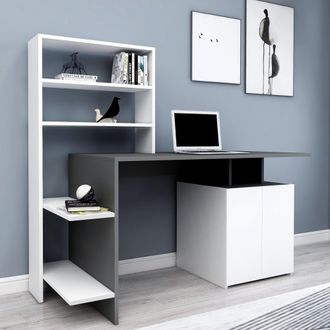 Dmora Escritorio Recco, 8 Estantes, 2 Puertas, 7 Espacios, 146x60x74h Cm Negro Antracita