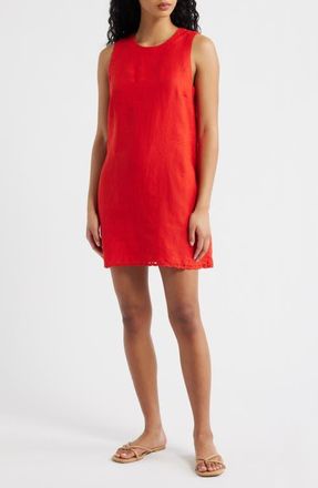 Madewell Embroidered Linen Mini Shift Dress in Wild Poppy at Nordstrom, Size Xx-Small