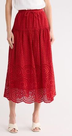 Ulla Johnson Marlie Embroidered Eyelet Cotton Midi Skirt in Henna at Nordstrom Rack, Size 00