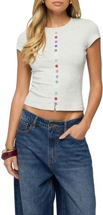 Edikted Cary Mixed Button Up T-Shirt in Gray-Melange at Nordstrom, Size X-Small