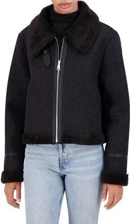 Ookie & Lala Faux Shearling Trim Faux Wool Moto Jacket in Black at Nordstrom Rack, Size X-Large