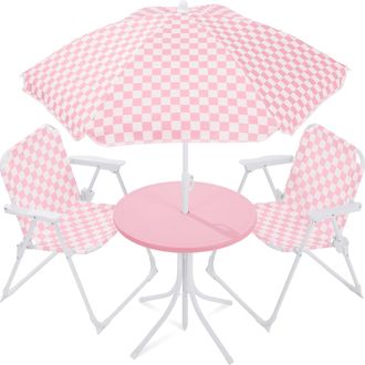 Best Choice Products Kids Outdoor Table and Chair Set with Umbrella, 3-Piece Foldable Toddler Picnic Set Ages 2-5