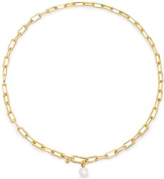 Monica Vinader Alta Freshwater Pearl Slim Chain Necklace in 18Ct Gold Vermeil /Pearl at Nordstrom