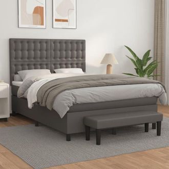 vidaXL Vidaxl - Cama Box Spring Con Colch&oacute;n Cuero Sint&eacute;tico Gris 140x200 Cm