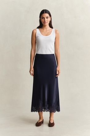 GANT Women Satin Lace Midi Skirt (44) EVENING BLUE