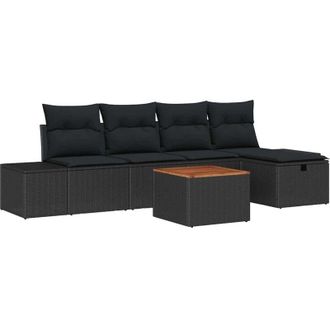 vidaXL Conjunto De Sof&aacute; De Jard&iacute;n Con Coj&iacute;n 6 Pcs Negro Polirat&aacute;n