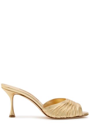 Manolo Blahnik Pirua 70 Metallic Nappa Mules - Gold - 37 (IT37 / UK4)