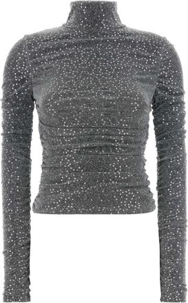 Dolce & Gabbana Glanzende Zilveren Jersey Top - Dames - Coltruien - Grijs - S - Truien & Vesten