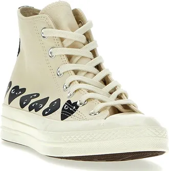 Comme Des Gar&ccedil;ons Heart-Print Canvas Sneaker - cream