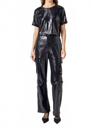 endless rose Sequins Cropped Top In Black