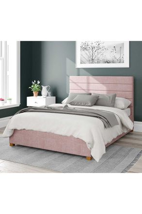 Aspire Home Accents Kelly Upholstered Ottoman Storage Bed, Pure Pastel Cotton Fabric in Rose | Size: King
