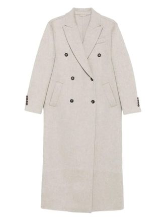 Brunello Cucinelli double-breasted cashmere coat - women - Silk/Acetate/Cashmere/Eco Brass - 42 - Grey