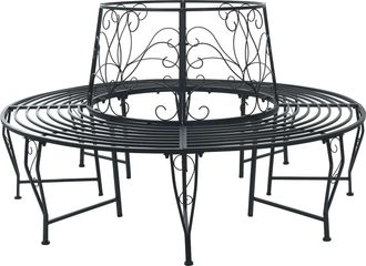 vidaXL Banco De &Aacute;rbol 8-n&uacute;mero De Plazas &Oslash; 160 X 89 Cm Acero Negro Vidaxl