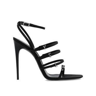 Saint Laurent Black Silk Stiletto Heel Womens Sandals