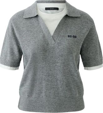 Oui Intarsia Polo - Dames - Polos - Grijs - S - Wol - Tops