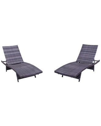 Courtyard Casual Relax 2Pc Wicker Chaise Lounges With Folding Legs