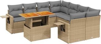 vidaXL Vidaxl - Set De Sof&aacute;s De Jard&iacute;n Con Cojines 9 Pzas Rat&aacute;n Sint&eacute;tico Beige