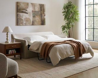 Castlery Agnes Queen Sleeper Sofa, Ivory, Removable Covers, Machine Washable for Women