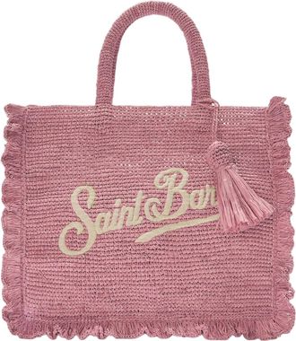 MC2 Saint Barth Textured Woven Raffia Tote Bag With Contrasting Logo