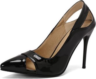 Generic Womens Pointed Toe Pumps Patent Leather Upper Cutout Slingback Stiletto High Heel Cushioned Insole Anti-Slip Durable Sole Comfortable Fit,Black,2.5 UK