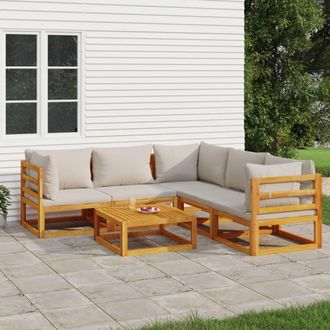 vidaXL Set Muebles De Jard&iacute;n 6 Pzas Madera Maciza Y Cojines Gris Claro Vidaxl