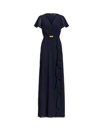 Ralph Lauren BELTED GEORGETTE FLUTTER-SLEEVE GOWN